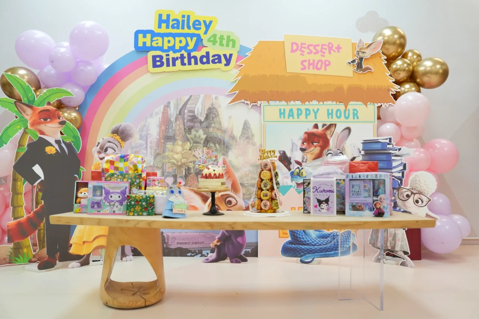Hailey's 4th Zootopia Evening Party · Donut Tower Dessert Table 1